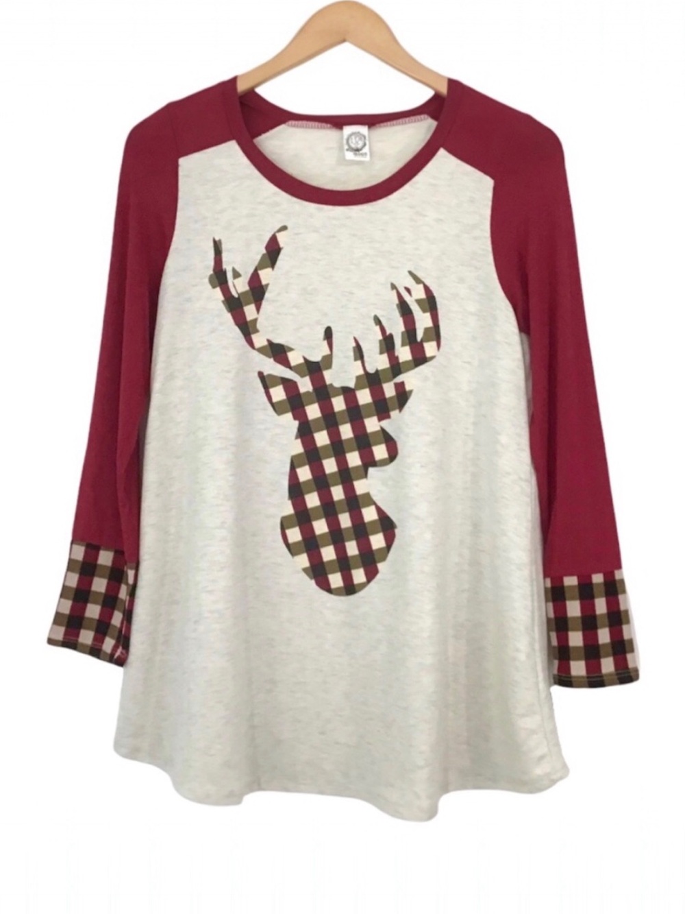 Sun & Moon Brand Plaid Deer Silhouette Top Size M Long Sleeves Long Length NEW